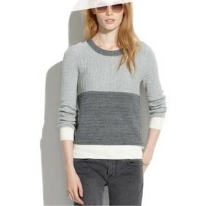 🌸Sale Madewell Gray Colorblock‎ Linear Stitch Sweater M